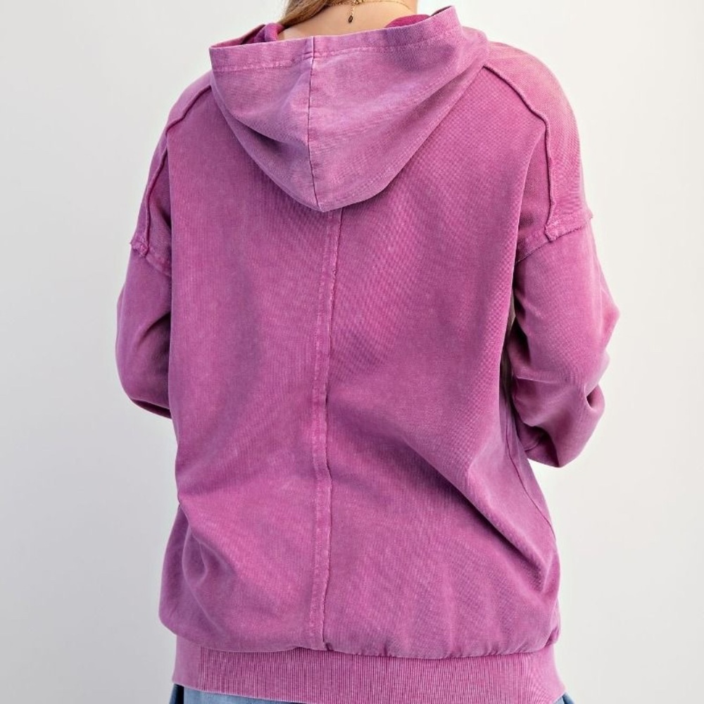 NEW EASEL CLOTHING WASHED TERRY KNIT PULLOVER PEACE HOODIE Purple SWEATSHIRT - Picture 5 of 10
